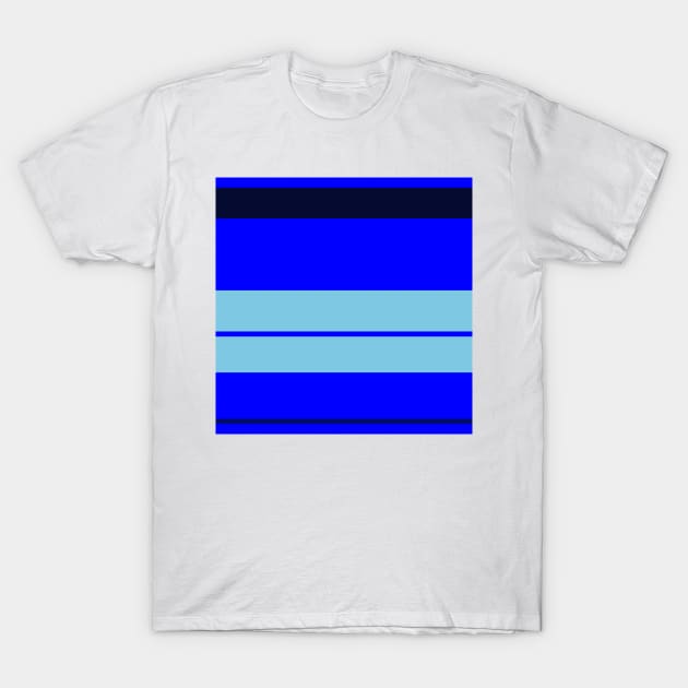 A refined unity of Lightblue, Blue, Darkblue and Cetacean Blue stripes. T-Shirt by Sociable Stripes